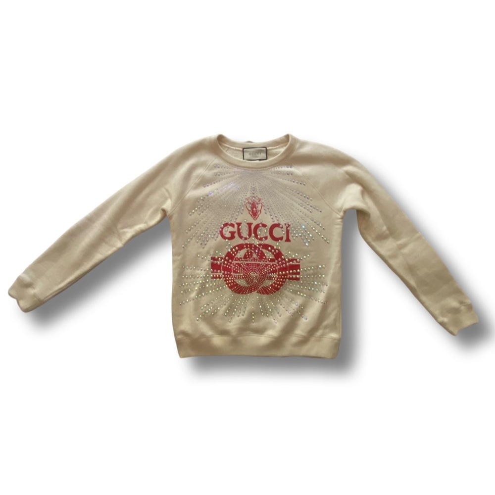 Gucci beige crystal crewneck sweatshirt